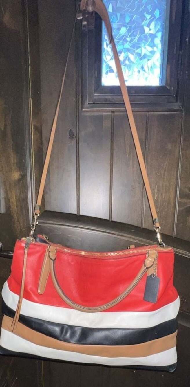 COACH Medium Borough Bar Stripe Carryall Shoulder Bag 30359